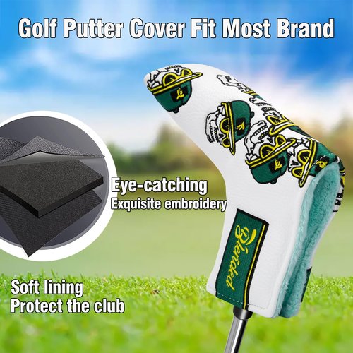 BAIRBRE Putter Covers Funny Skeleton Golf Mallet Putter Head Covers Blade Putter Covers Putter Headcover Leather Golf Headcover with Magnetic Closure for All Brand (for Blade)