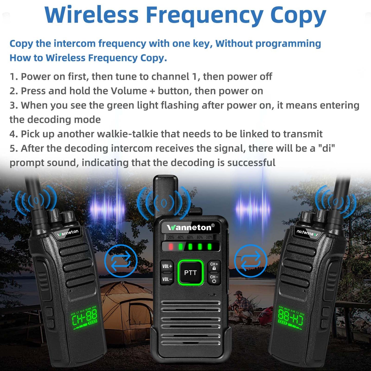 Wanneton RT22pro walkie talkies Wireless Frequency Copy Rechargeable Walkie Talkies for Adults,walkie talkies 4 Pack Long Range with VOX, Scrambling, decoding, Battery Display, scanning.