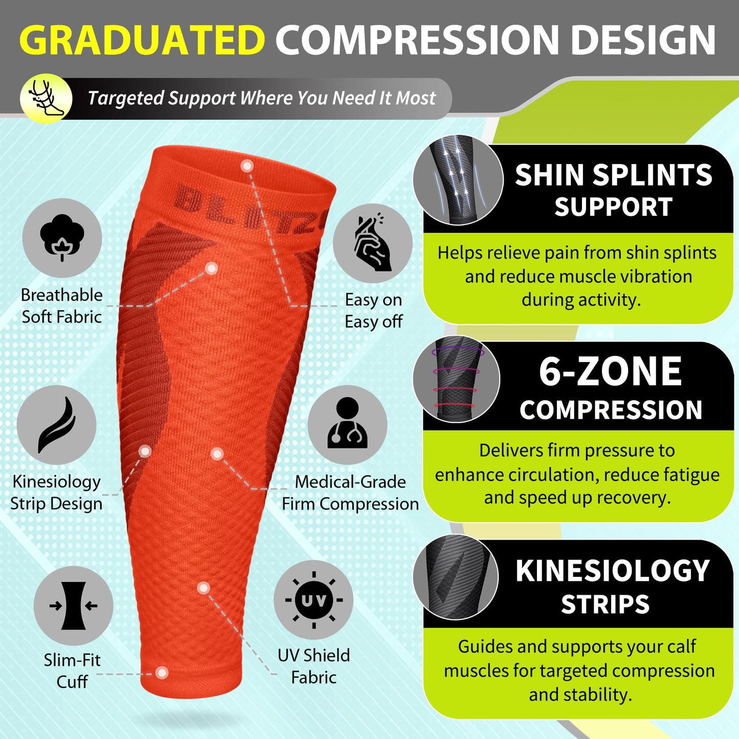 BLITZU Calf Compression Sleeves, Footless Compression Socks for Men & Women