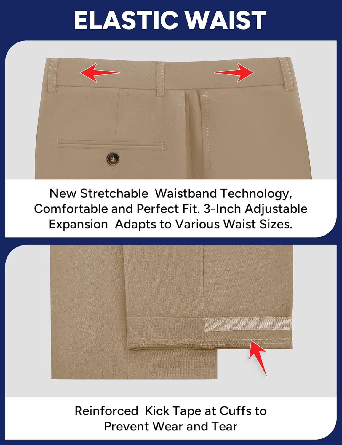Skiennix Men's Stretch Dress Pants - Expandable Waist for Comfort | Slim Fit, Classic Straight, Big & Tall