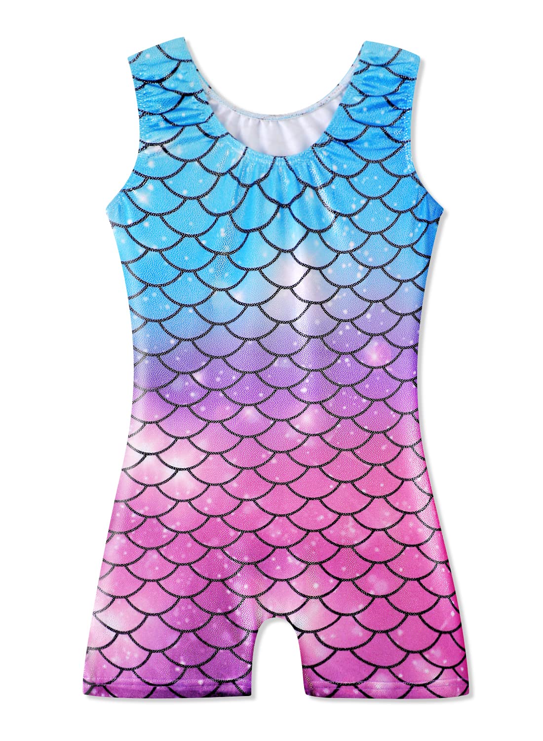 HOZIY Girls Leotards for Gymnastics with Shorts 4t 5t Rainbow Mermaid Pink Aqua Blue Purple Pinkish Kids ,Little Kid Leo Tumbling Outfits Leotardos Para Gimnasia Ninas