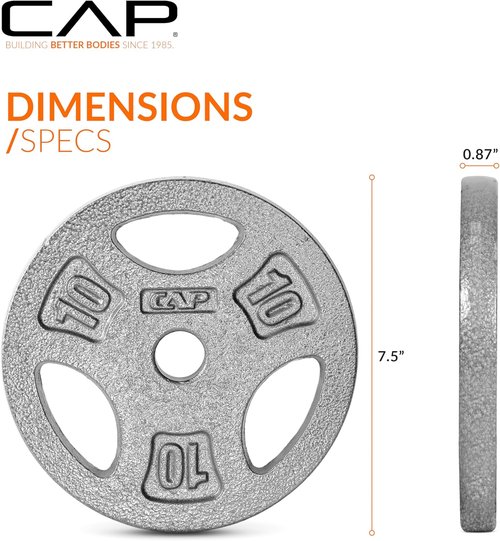 CAP Barbell Standard Weight Plates - 1-Inch Grip Design for Easy Handling | Durable Construction