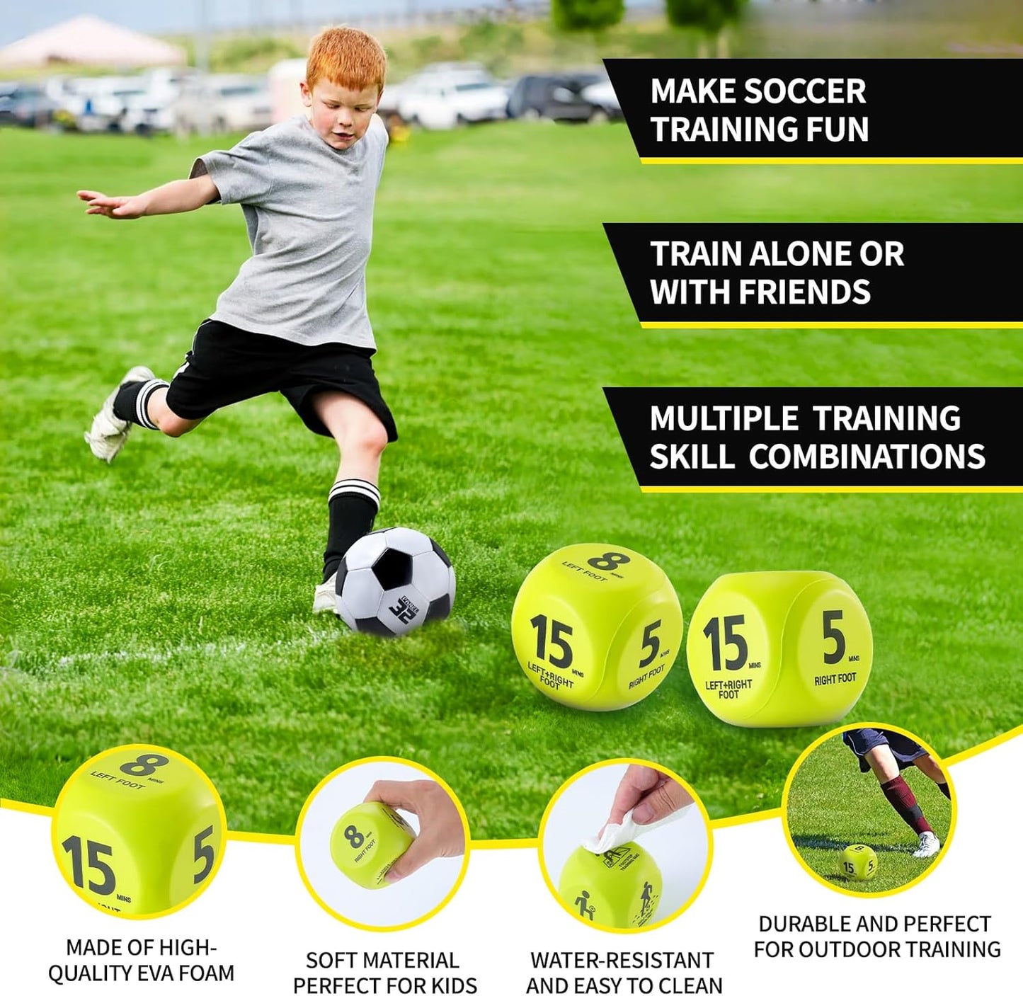Skiennix Kids Soccer Goals - Portable Foldable Practice Nets with Training Equipment Set | Includes Ball, Dice, Mat, Cones & Carry Bag