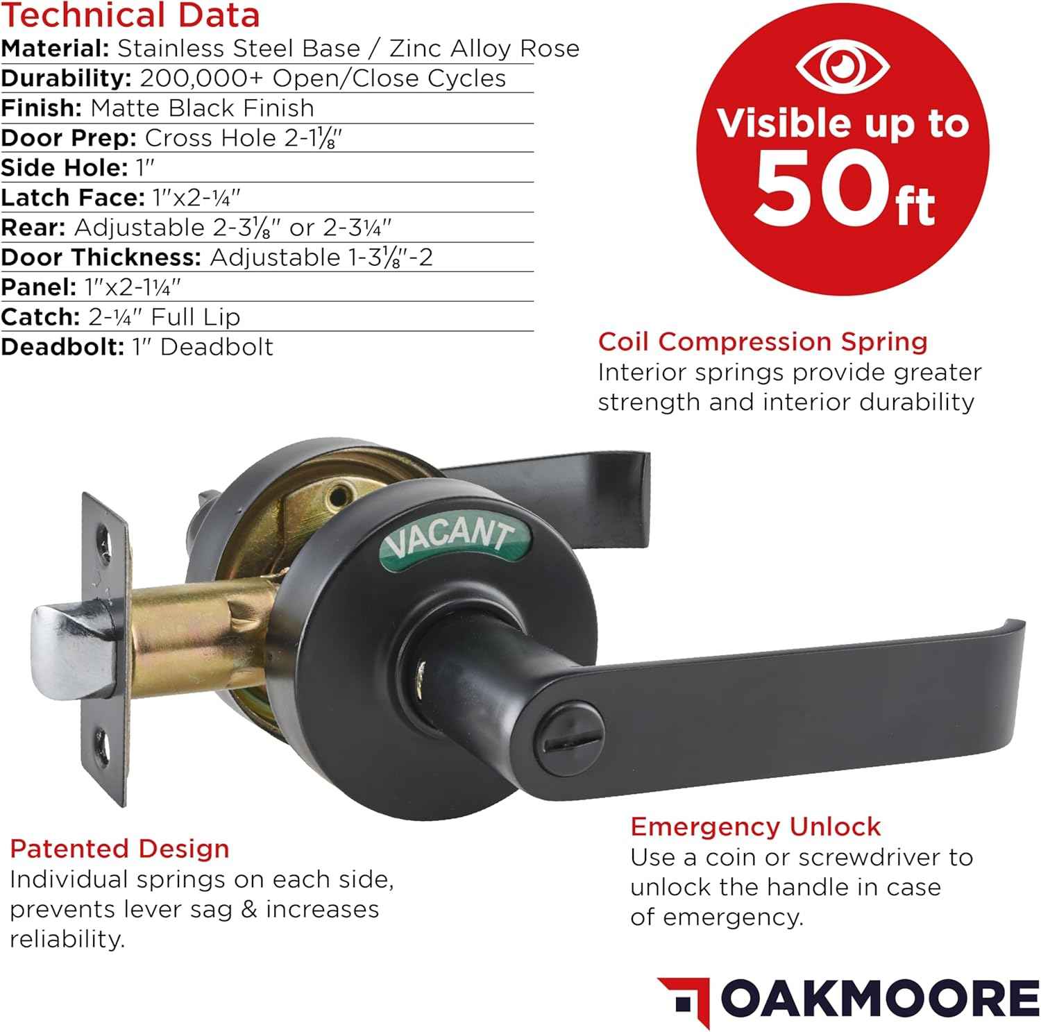 Privacy Door Handle Lock for Bathroom - Black Vacant Occupied Restroom Handle