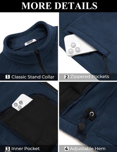 COOFANDY Mens Fleece Jacket Full Zip Lightweight Long Sleeve Zip Up Jackets Warm Winter Outdoor Outerwear Coat with Pockets