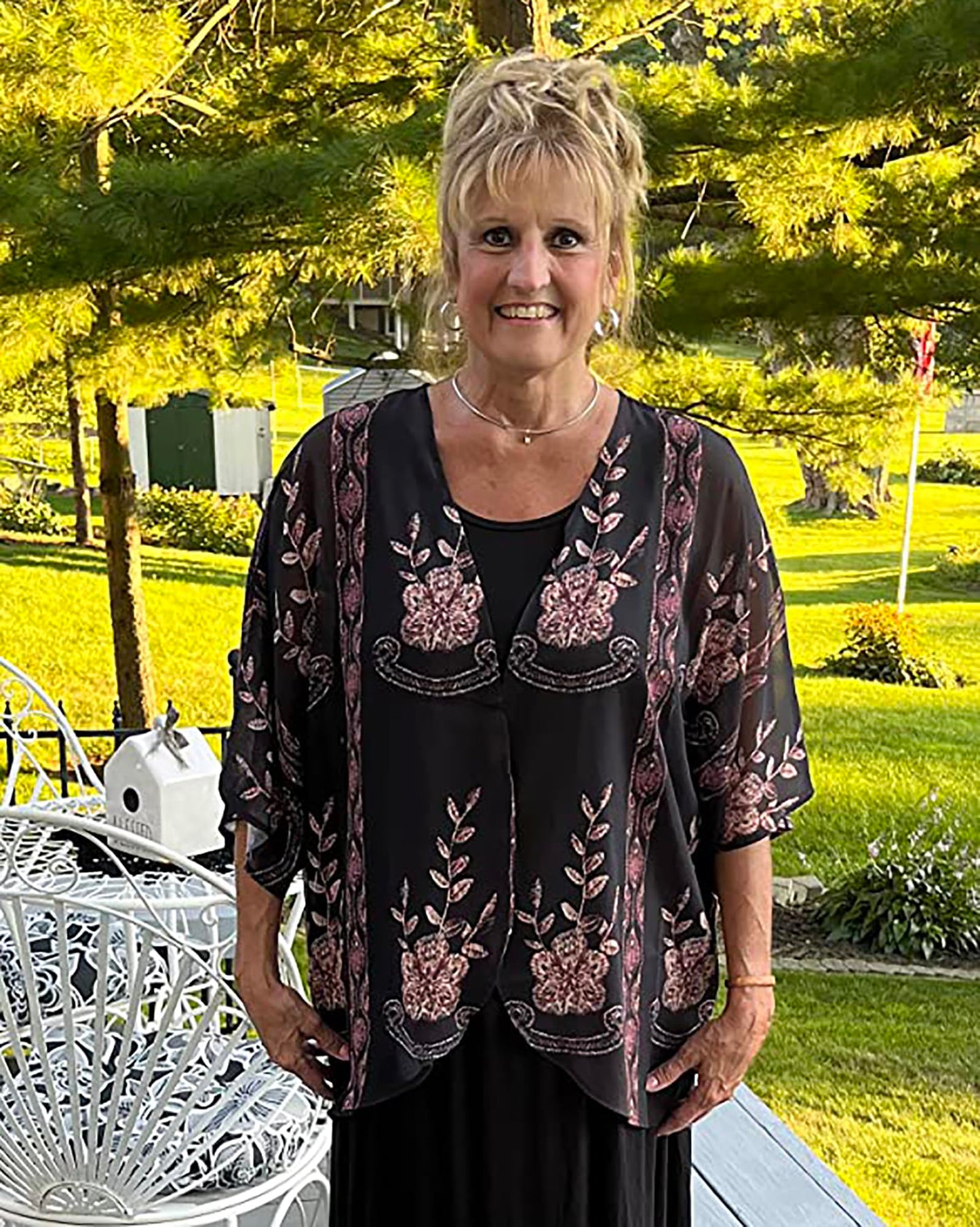 Kimono Cardigans Floral Womens Tops Dressy Casual Spring Cover ups Chiffon Open Front Shirts (BlackLace,S)
