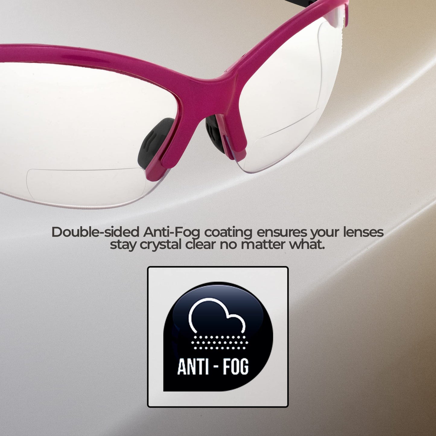 Global Vision Cougar Womens Safety Glasses Hot Pink Frame w/Clear 1.5 Bifocal Lens