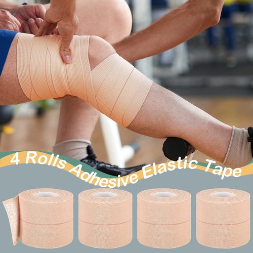 4 Rolls Elastic Tape Adhesive Elastic Tape Self Adhesive Bandage Wrap Flexible Stretch Bandages for Sports Ankle, Knee and Wrist Animal Pets, 5 Yard