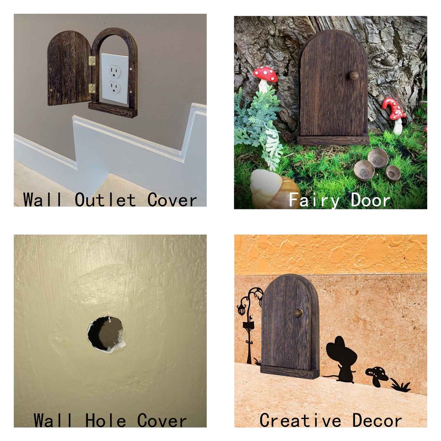 MaxForJoys Self-Adhesive Outlet Cover – A Creative Wooden Cover that Conceals Wall Plates、 Switches、Stains、Wall holes and Protects Child – Elf Door for Wall – 7.87 Inch Tall Fairy Door (Paulownia)