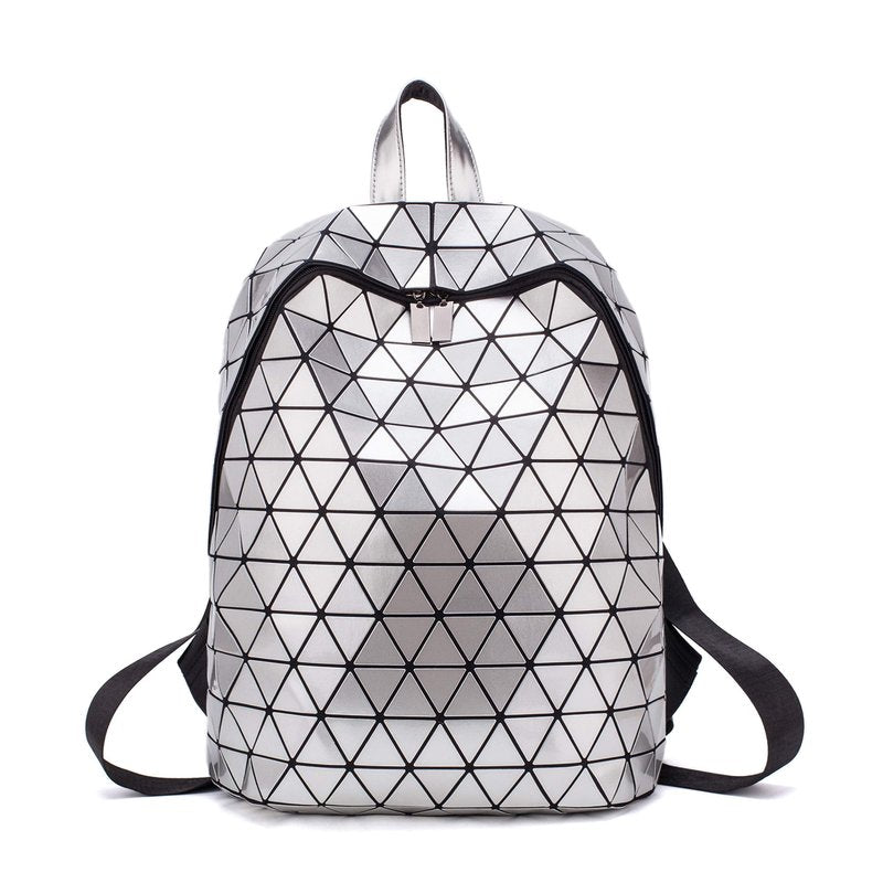 LorranTree Geometric Backpack Luminous Backpacks Holographic Reflective Bag Lumikay Bags Irredescent Rucksack Rainbow Silver One_Size