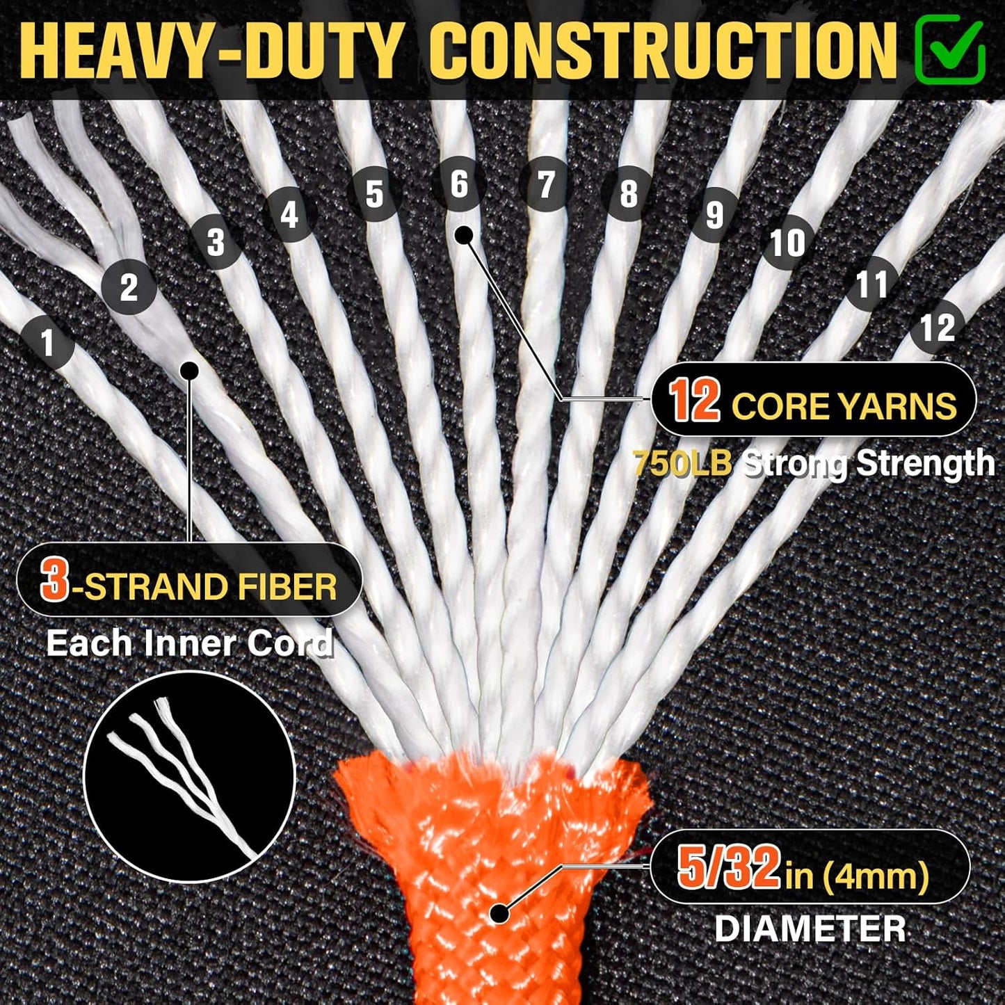 Paracord Rope 750 lb - 500ft Heavy Duty 12-Strand Parachute Cord | Orange Survival & Camping Gear