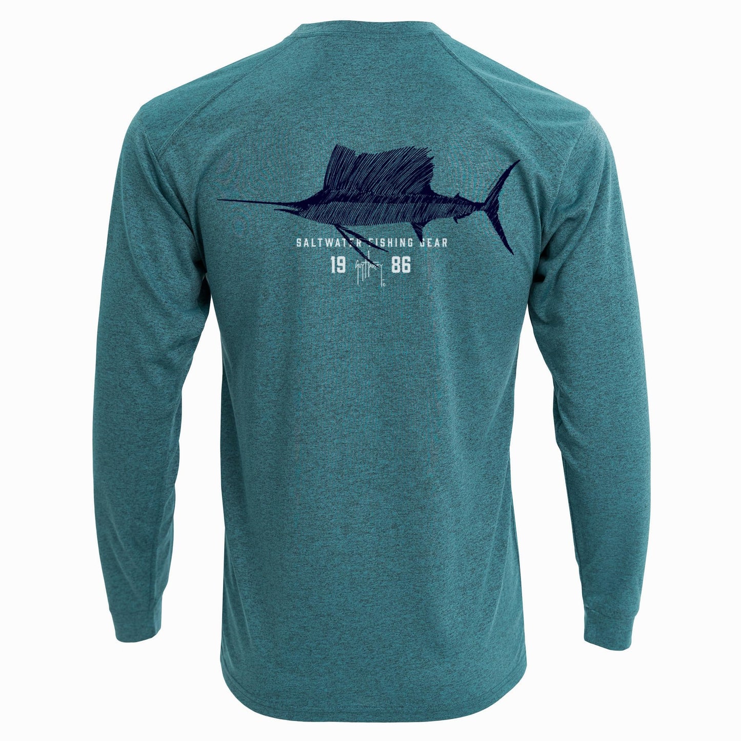 Guy Harvey Men's Long Sleeve Recycled Polyester Graphic T-Shirt, Seafoam/Sail Scribble, X-Large