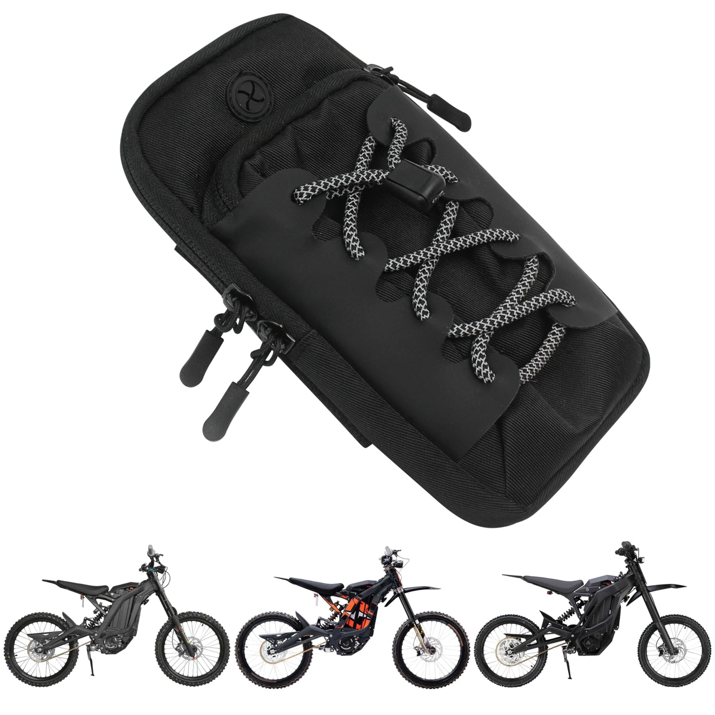 Marsrut Phone Bag for Ebike, Pouch Fits for Surron Light Bee/Talaria/X160/X260/E Ride Pro/Surron Ultra Bee EDirt Bike, Motorcycle Front Battery Frame Cover Storage Bag for Electric Dirt Bikes (Black)