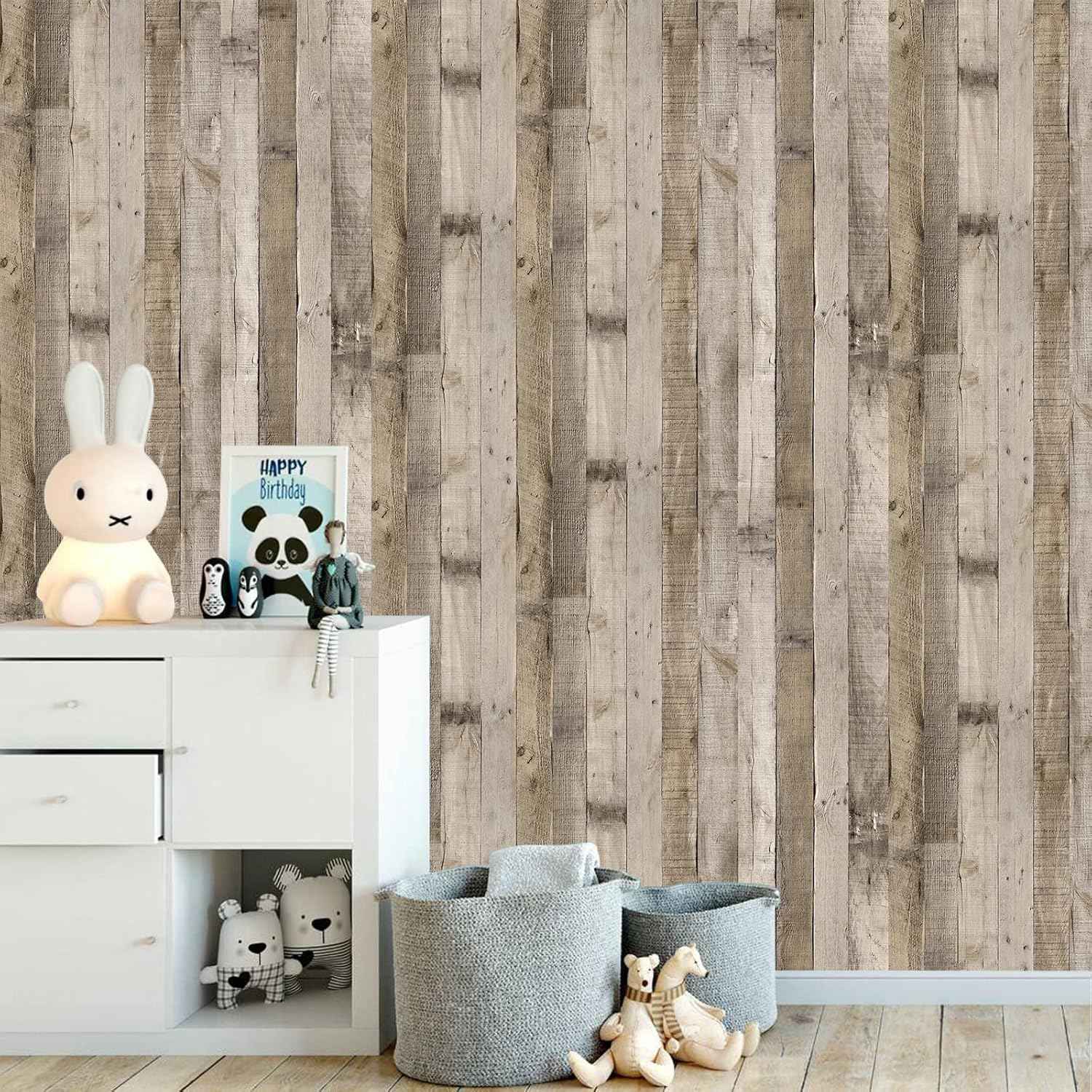 Natural Grey Wood Contact Paper - 17.3" Peel and Stick Wallpaper for Home Decor