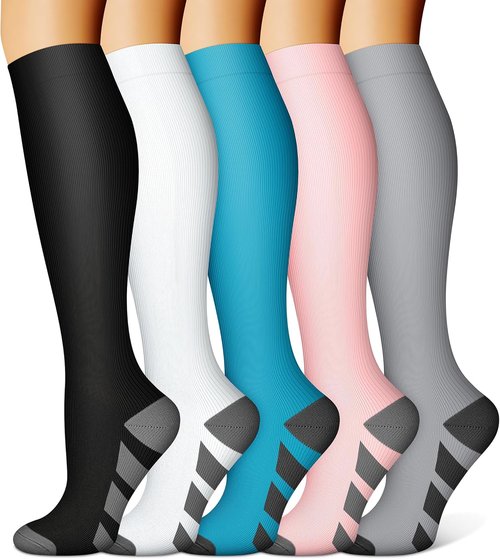 FEYHAY Copper Compression Socks - 15-20 mmHg for Enhanced Circulation | 5 Pairs for Men & Women, Ideal for Running & Climbing