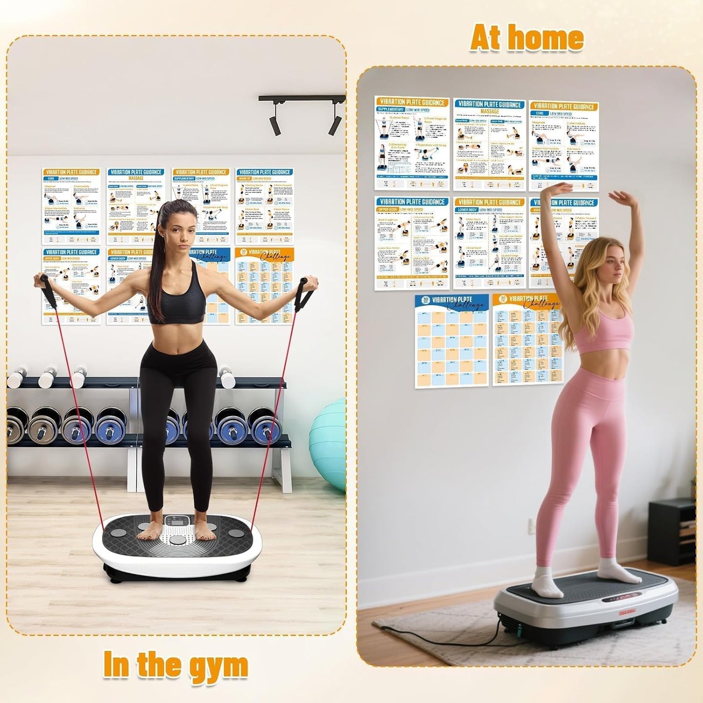 Skiennix Vibration Plate Workout Guide - 8-Piece Exercise Poster Set with 30-Day Planner for Home Gym