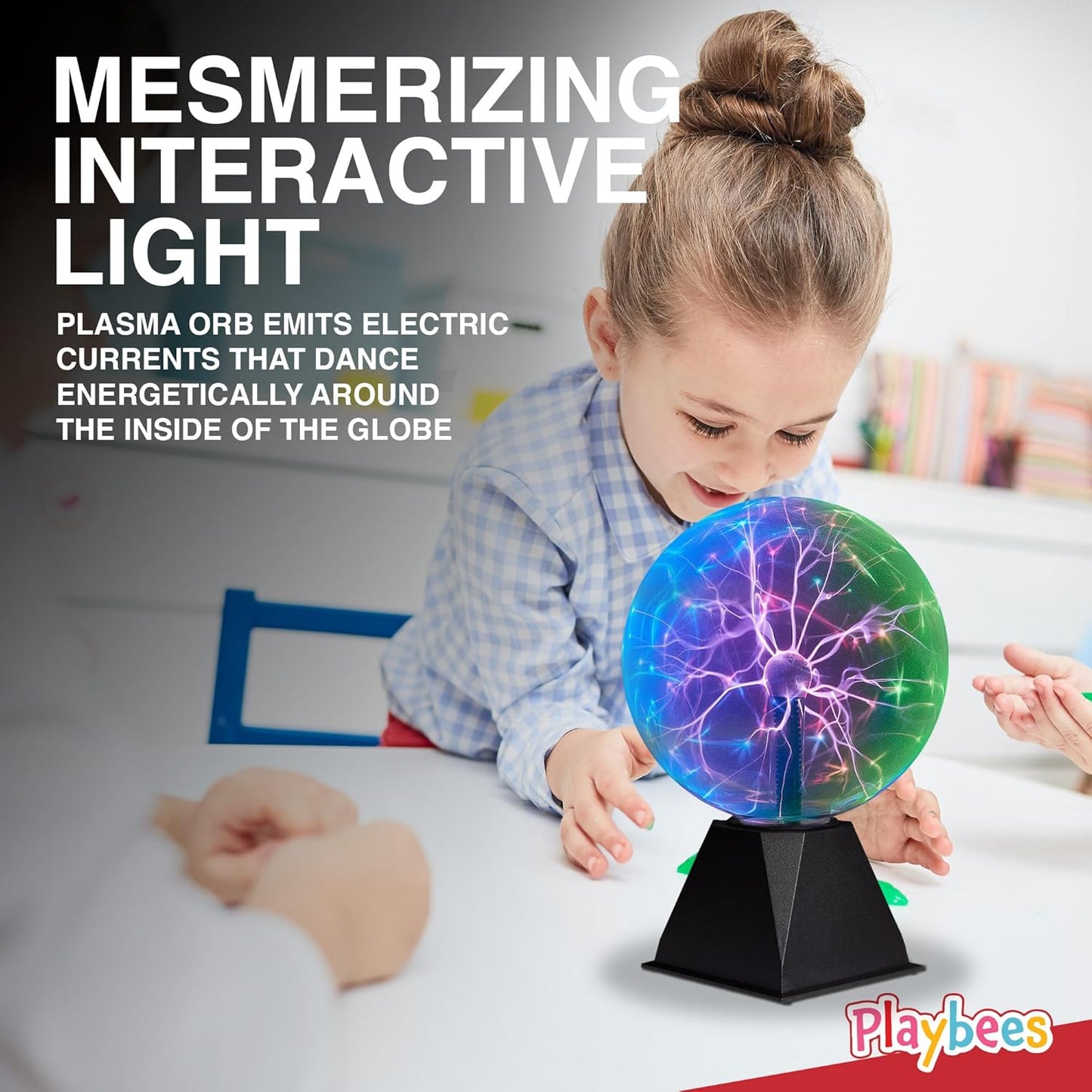 Playbees 7-Inch Colorful Plasma Ball - Tesla Coil Globe with Multicolor Lightning Effects for Parties & STEM Learning