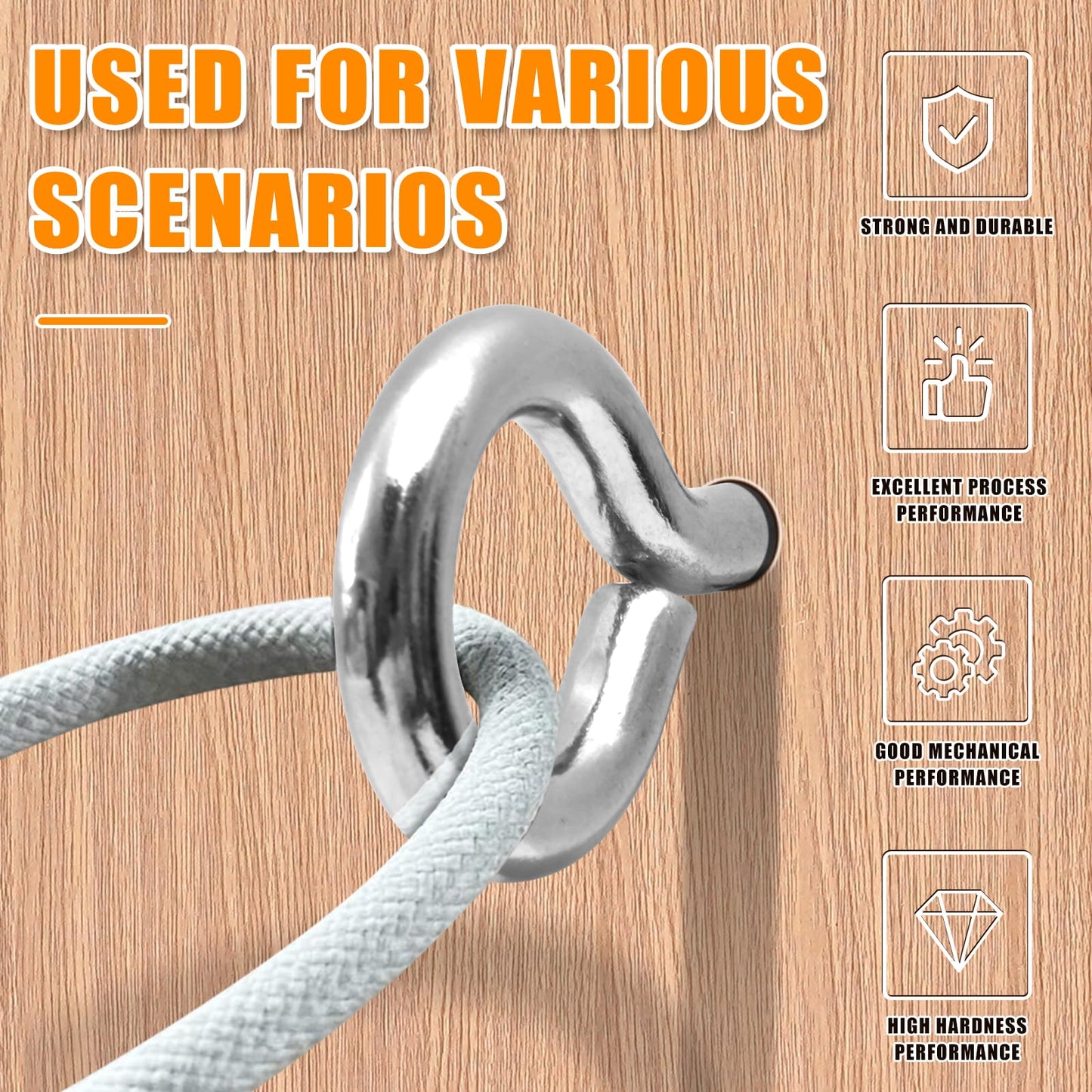 10PCS 2.5 inches Screw Eyes M6 304 Stainless Steel Eye Screws, Heavy Duty Screw, Eye Hooks Screw Eye Bolts Eye Hooks Screw, Indoor & Outdoor Uses (10, M6-2.5inch)