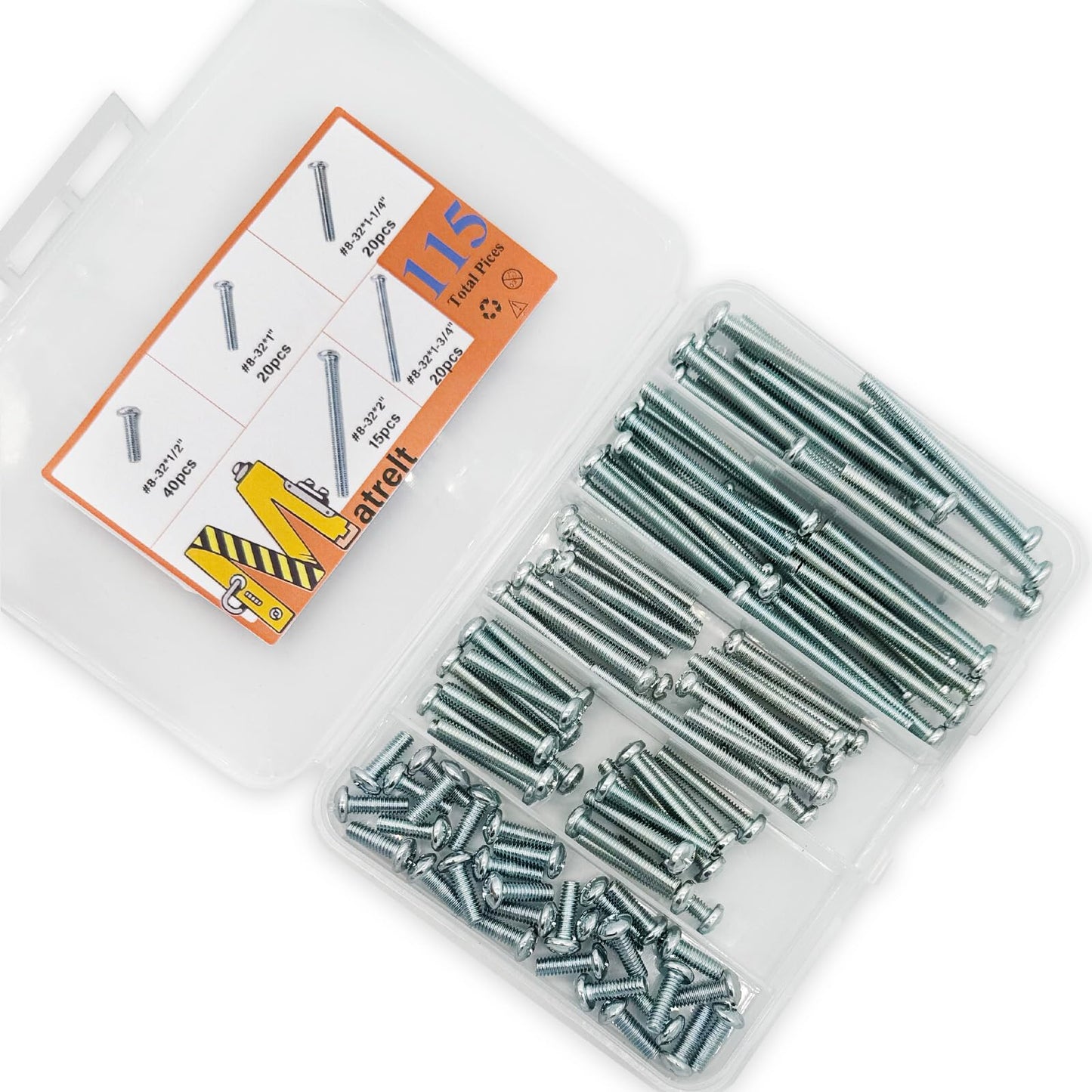 115 Pcs 5 Sizes #8-32 Machine Screws Knob Cabinet Screws Electricians Screws, Carbon Steel Zinc-Plated Phillips Pan Head Machine Screws Assortment Kit