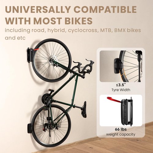 Pure Urban Swivel Bike Wall Mount - Garage Wall Bike Rack, Bicycle Hook Hanger - Space Saving Storage Bike Wall Holder for Home & Garage