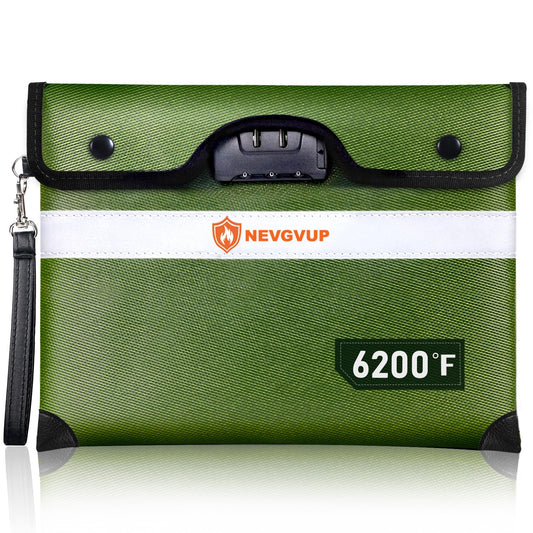 6200°F Fireproof Money Bag with Lock, Upgraded Fireproof Bags w. Zipper/Reflective Strip, 9 Layers of Heat Insulated Materials, Water Resistant Fire proof Money Bag for Cash, Fire Pouch for A5 Files
