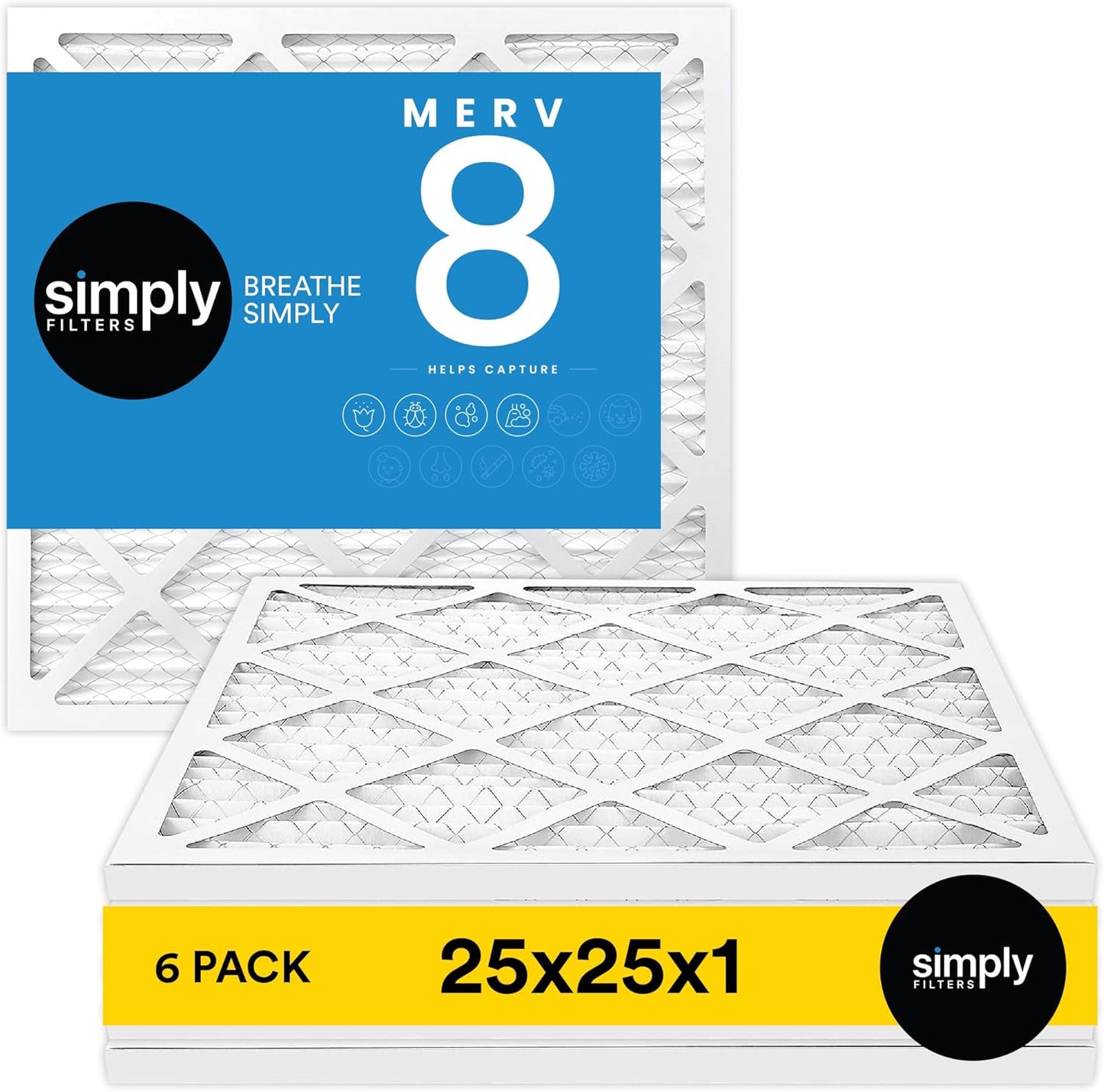 12x18x1 MERV 8 Air Filter 6-Pack for Home AC & HVAC - Dust, Pet & Allergy Control