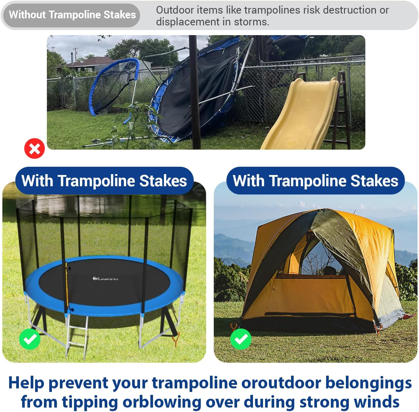 Skiennix Heavy-Duty Trampoline Anchor Stakes - Durable Steel Corkscrew Shape for Tents & Canopies