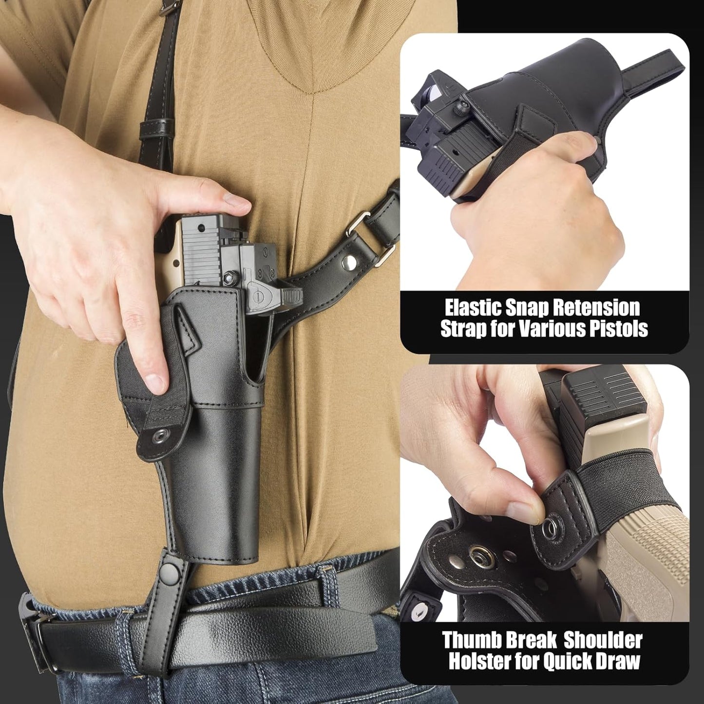 Yigerlee Shoulder Holster - Adjustable Vertical Gun Holster with Double Magazine Pouch | Soft Microfiber Leather, Fits 1911, Glock 17/19, Beretta 92FS & More
