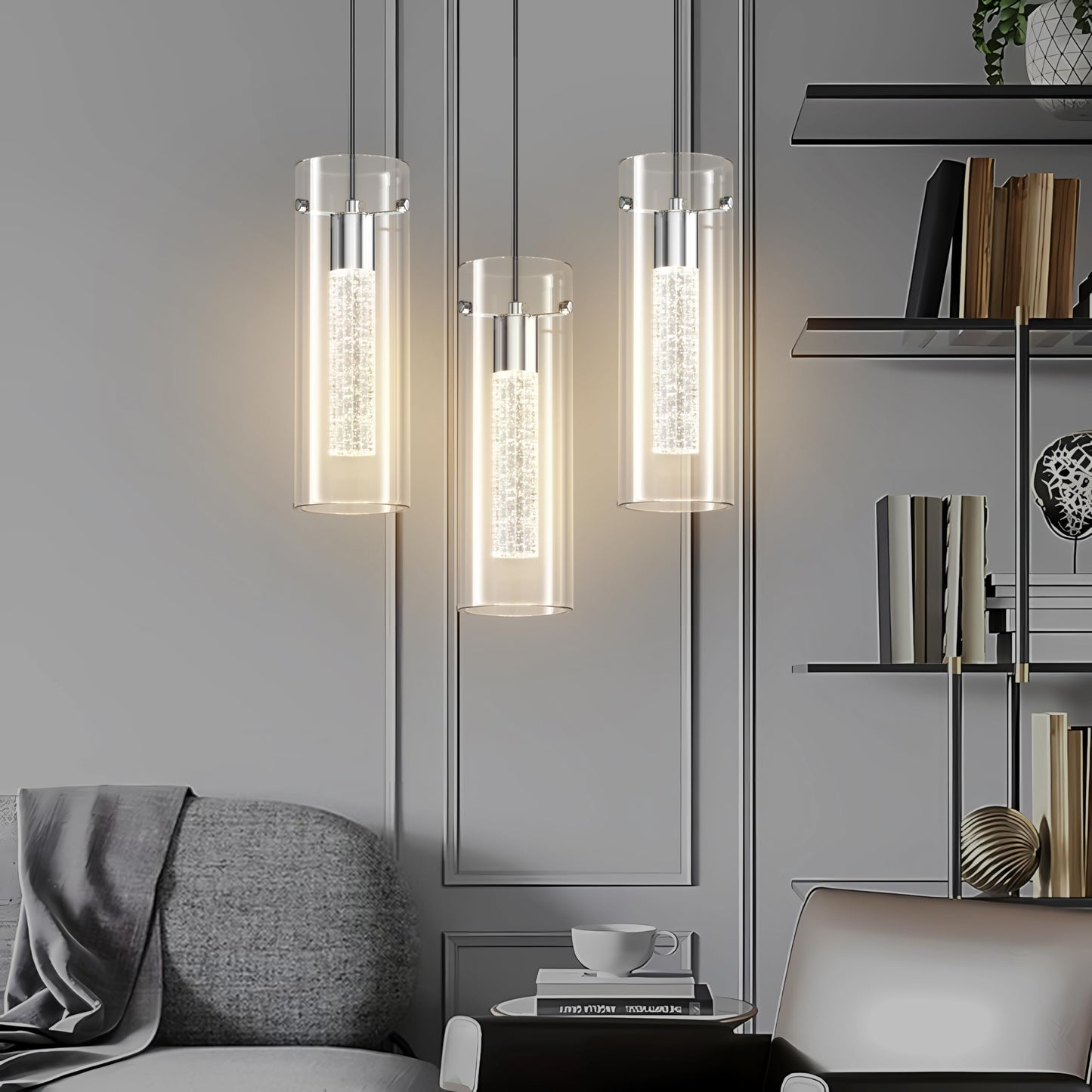 Aipsun Pendant Lights Kitchen Island 3 Pack Crystal Bubble Glass Hanging Light Fixtures 3000K Modern LED Kitchen Pendant Lighting Fixtures Ceiling