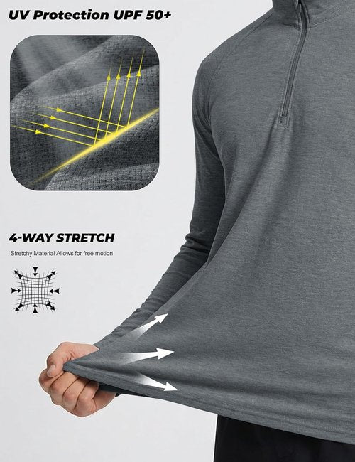 MAGCOMSEN Men's Athletic Quarter Zip Pullover - Lightweight Dry Fit Sun Shirt for Running & Golf