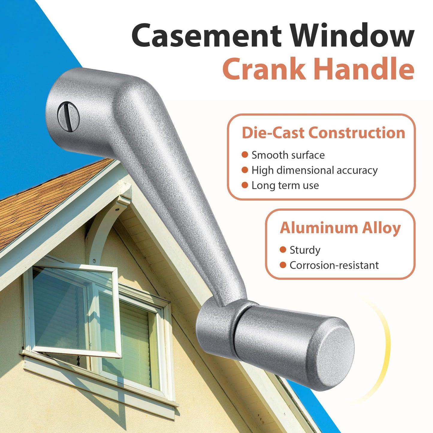 MorningRo 2 Pack Window Crank Handle Replacement H 3966 H 4106, 3/8" Spline Socket Crank Handle with Smooth 360 Degree Operation, Casement Window Rotating Handles Provide Security for Windows