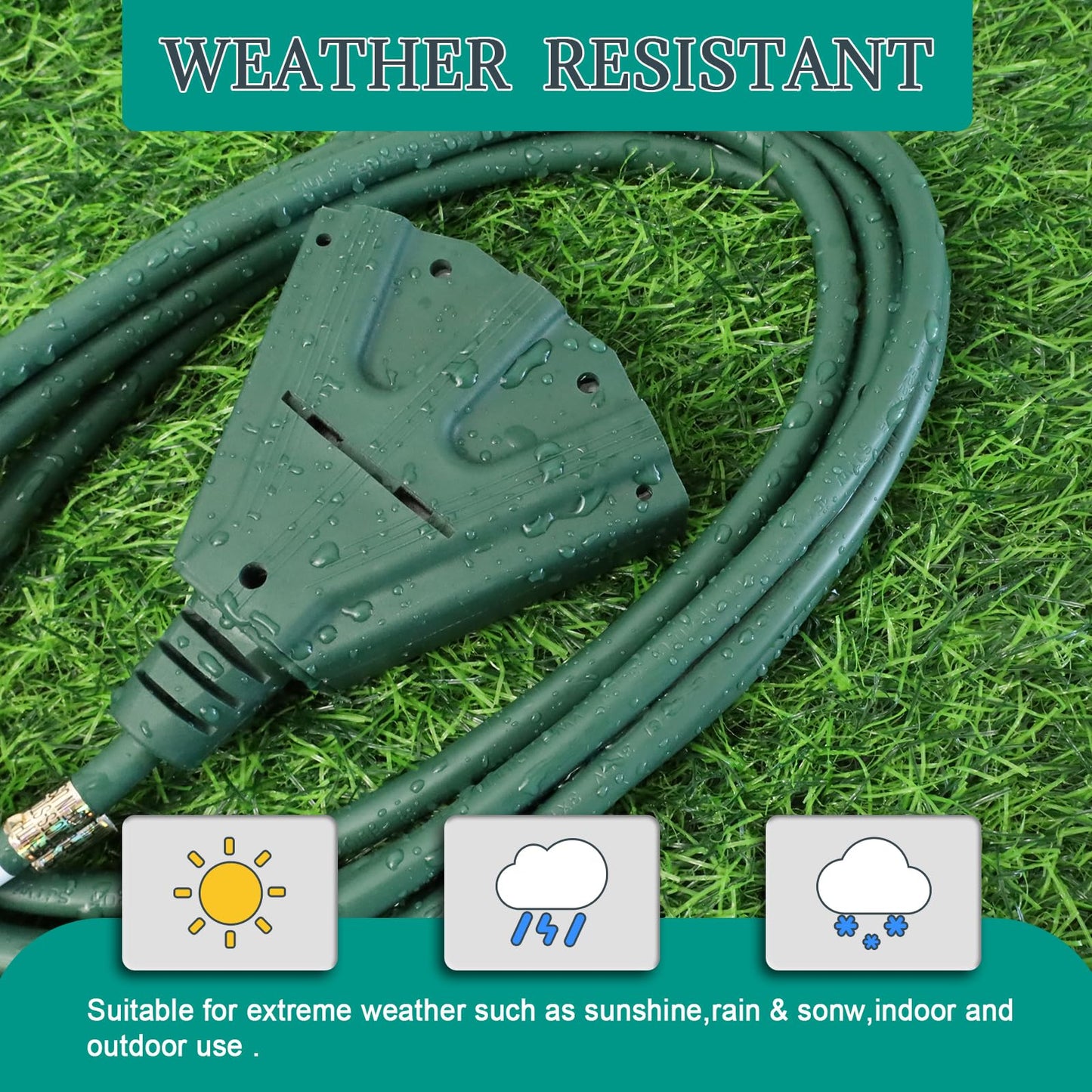 Ultra Explorer 6 Ft Outdoor Extension Cord with 3 Electrical Power Outlets - 16/3 SJTW Long-Lasting Green Cable with 3 Prong Grounded Plug