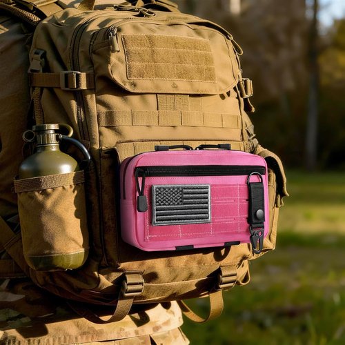 FRTKK Tactical Molle Admin Pouch - Utility EDC Tool Bag with US Flag Patch & Keychain | Horizontal Design