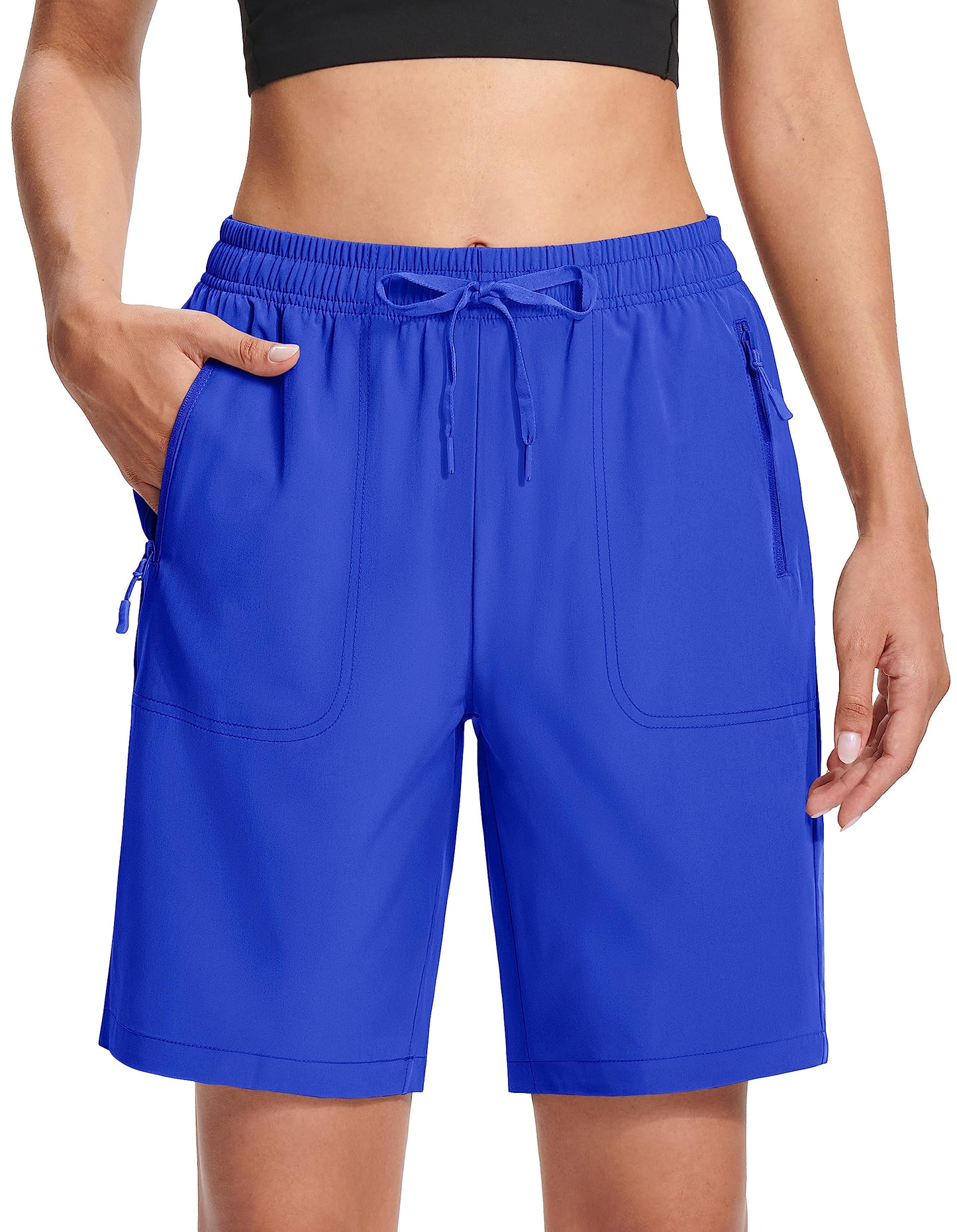 MAGCOMSEN Golf Shorts Women Hiking Shorts with Pockets Lightweight 8" Quick Dry Water Resistant Dark Blue XL