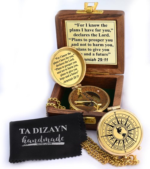 For I Know The Plans I Have For You, Jeremiah 29:11, Solid Brass Directional Engraved Compass, Baptism Gifts for Boys Girls, First Communion, Christian Gifts for Men, First Confirmation Gifts for Boys