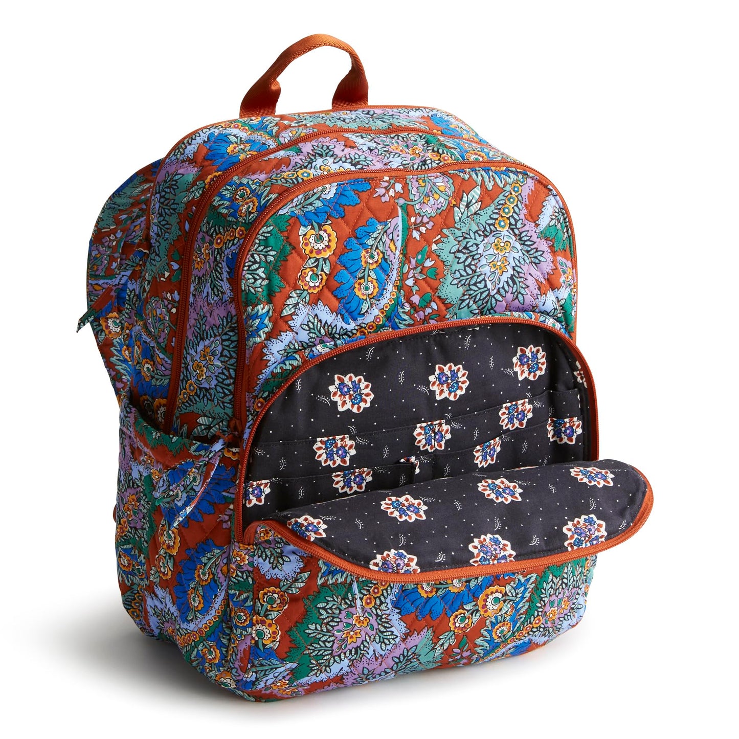 Vera Bradley Women's Premium Cotton Large Bancroft Backpack, Flowers + Feathers, One Size