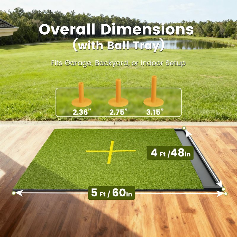 NABIYE 5x4ft Golf Hitting Mat, 26mm Thick Driving Range Practice Mat with Integrated Placement Tray, Indoor Outdoor Golf Mat Standing Guide-Line Training Aid, Ideal Gift for Golfers, Dad & Husband