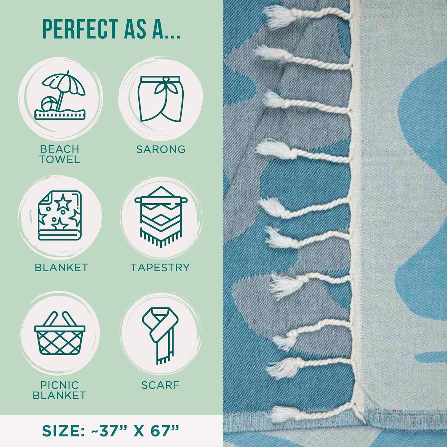 Sand Cloud Oversized Turkish Beach Towel - 100% Cotton, Quick-Dry & Sand-Free | Ideal for Pool, Yoga, Picnic & Travel