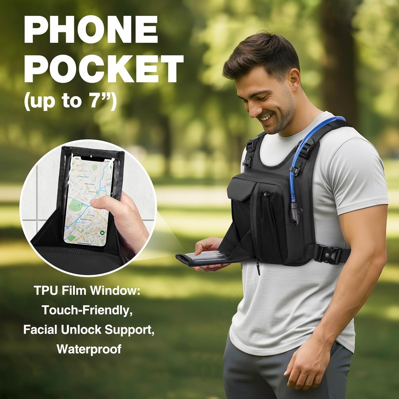 JXFUKAL Running Vest, Lightweight Hydration Backpack with 2L Water Bladder, Reflective Hydration Pack, Tactical Chest Pack Bag for Hiking Running Cycling Marathon for Women Men
