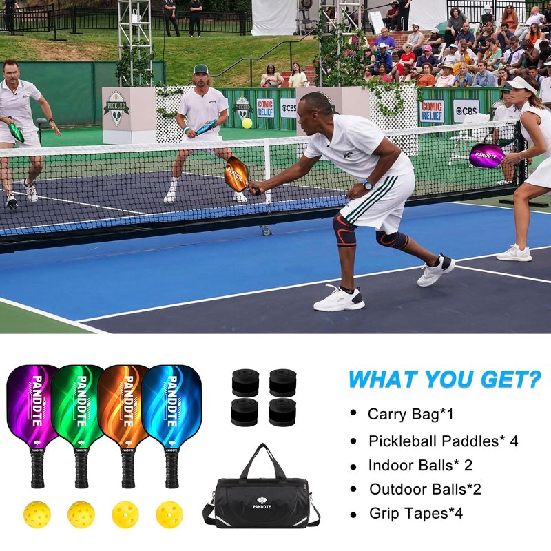Pickleball Paddles, Graphite Pickleball Paddle Set of 4, Pickleball Set with 4 Pickleball Balls, 4 Replacement Grip,and Bag, Pickleball Rackets for Beginners & Pros