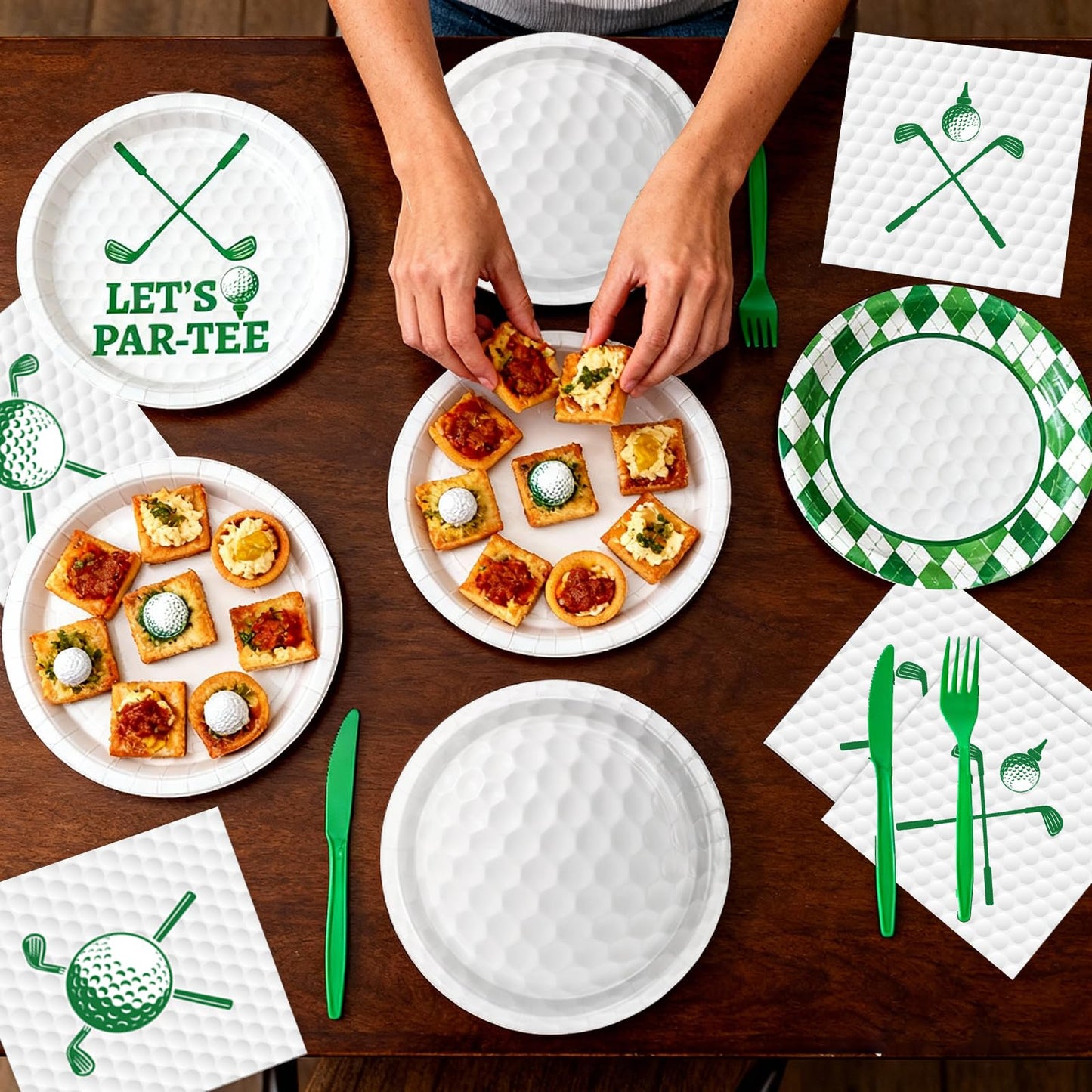 LINHAXM Golf Party Decorations Include Plates, Napkins, Forks, Banner, Tablecloth — Sports Birthday or Baby Shower Golf Birthday Decorations, Serves 24