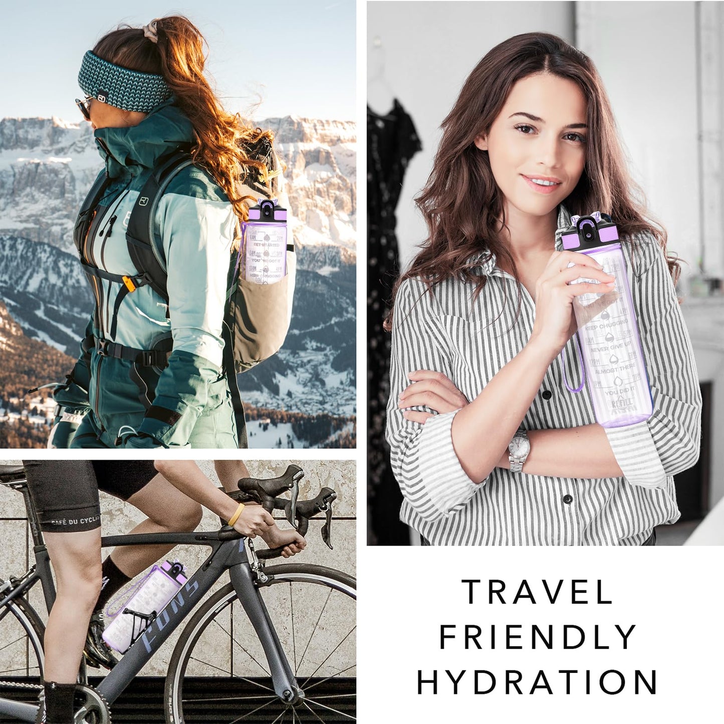 Hyeta Clear Water Bottle with Straw & Time Marker, Plastic 32oz Leakproof