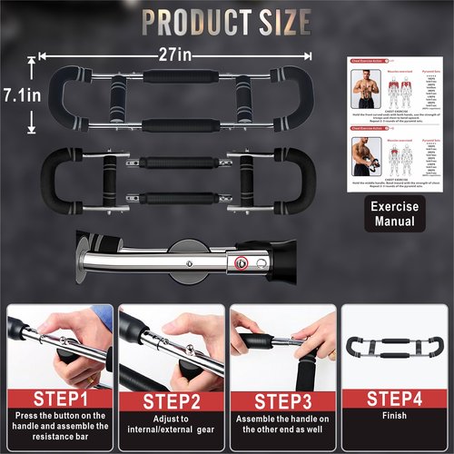 Rhewatin Twister Arm Trainer, Adjustable Resistance Chest Workout Equipment for Men Women, Forearm Biceps Tricep Chest Thigh Exerciser, Portable Spring Home Workout Bar, Medium (60-90lb)