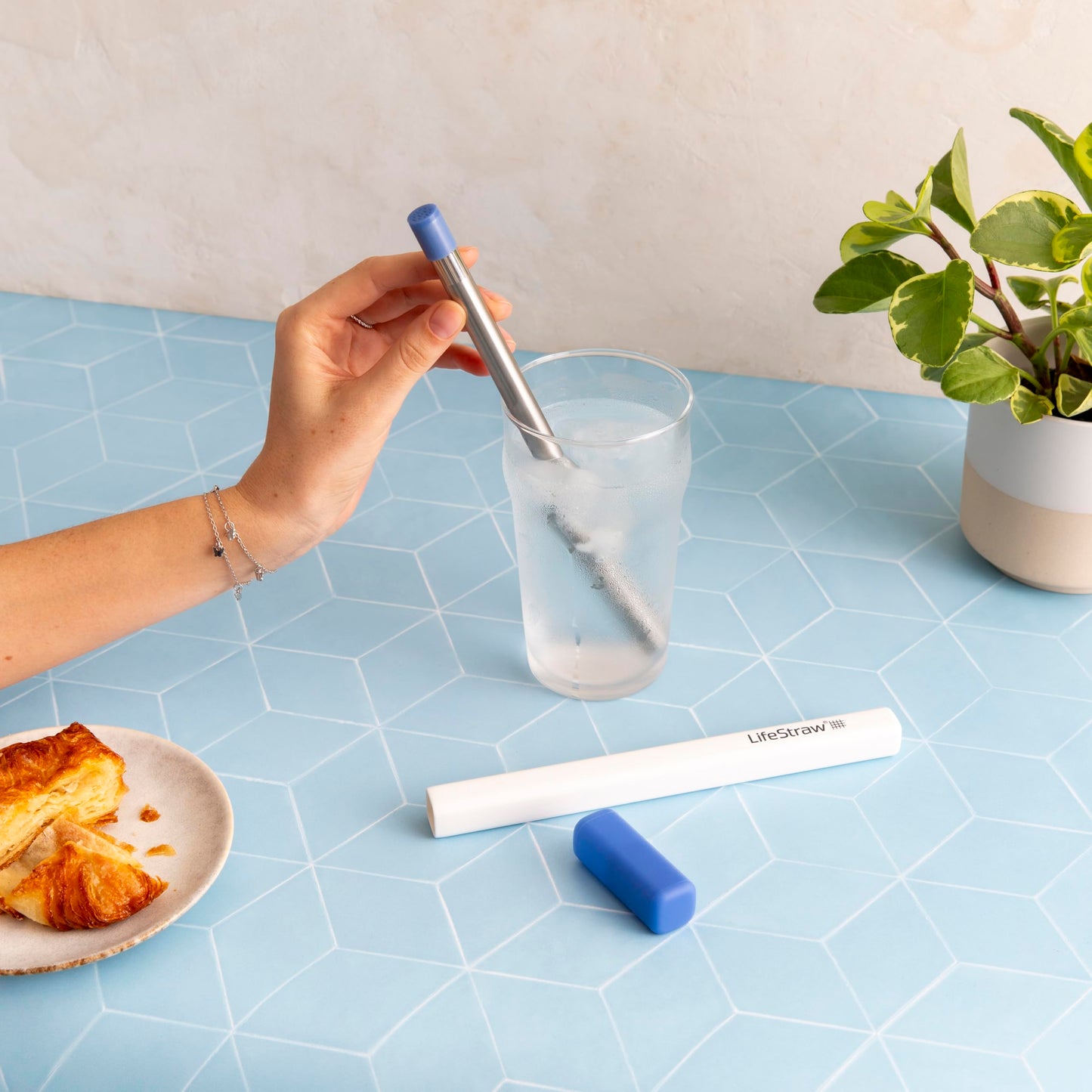 LifeStraw Sip — Reusable Stainless Steel Water Filter Drinking Straw with Carry Case, Removes Microplastics, Bacteria and Parasites for Travel and Everyday Use, Stormy Blue