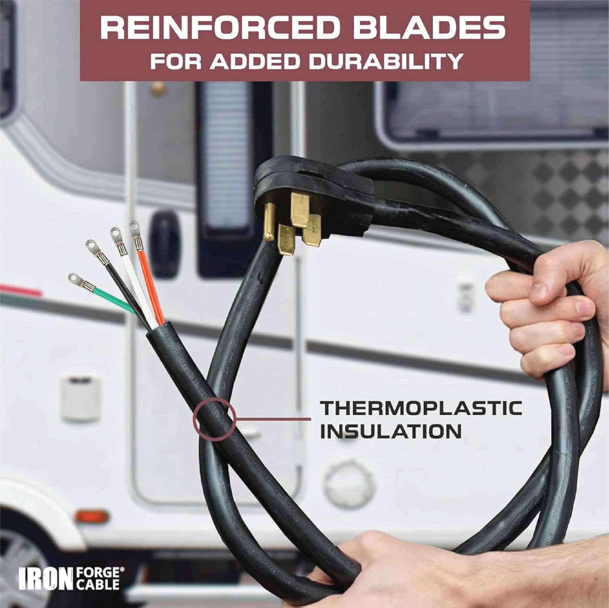 Iron Forge Cable 4 Prong Black Range Power Cord 12 ft - 50 Amp RV Extension Cord - Heavy Duty 6/8 AWG - NEMA 14-50P Flat Plug 4 Wire EV Cord