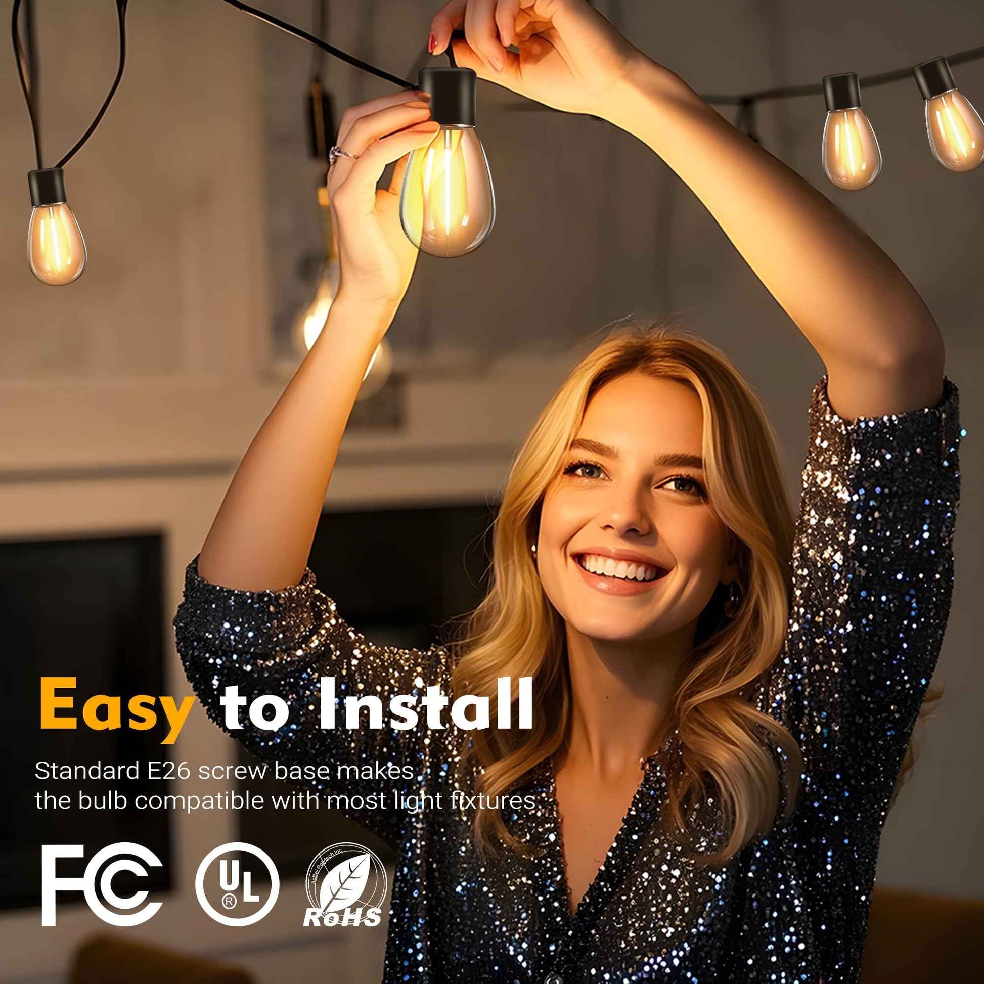 VOLIVO 30 Pack LED S14 Replacement Light Bulbs,1 Watt Shatterproof & Waterproof for Outdoor String Lights, Warm White Edison Vintage Style, Equivalent to 11w Incandescent Bulbs, E26 Medium Screw Base