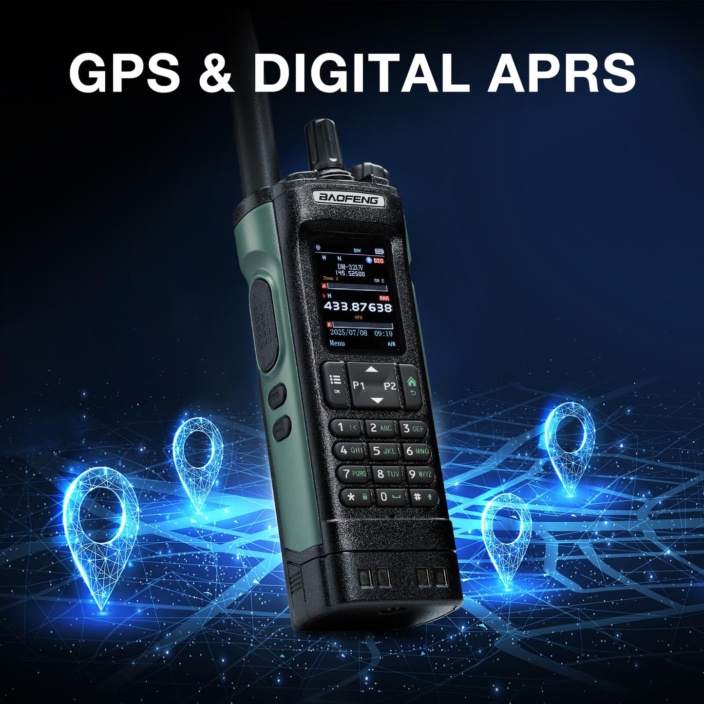 BAOFENG DM-32UV 10W DMR Radio with GPS & Digital APRS, Tier II Dual Band Ham Handheld Radio with UHF VHF Aviation FM Receiver, NOAA Alert, 4000 Channels, USB-C Rechargeable, Extra Case Holder