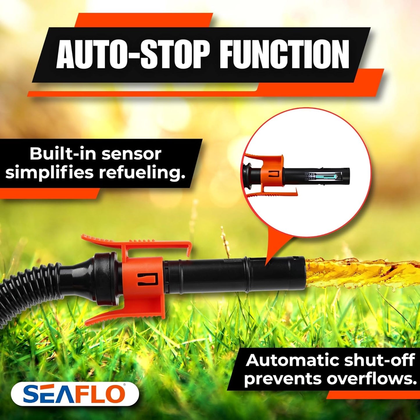 SEAFLO Automatic Fuel Transfer Pump - 2.4 GPM Flow with Auto-Stop Sensor | Portable Gas Can Pump for Oil, Diesel, Gasoline