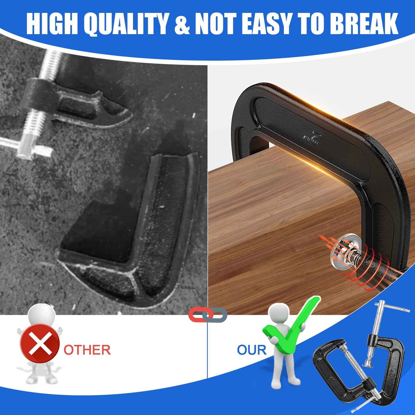 MYFAMIREA 8 Pcs C Clamp 2 Inch Heavy Duty Steel C Clamp Set Cast Iron Frame Sliding T-Handle More Stability Massive Clamps for Woodworking, Welding, Building, Automotive Applications (Black)