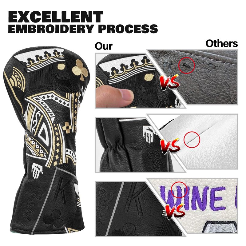 BAIRBRE Golf Head Covers,Black Poker Diamond King 3 Wood Headcover Golf Driver Cover Fariway Wood Headcover Hybrid Head Covers Golf Club Covers for Most Brand (for Driver)